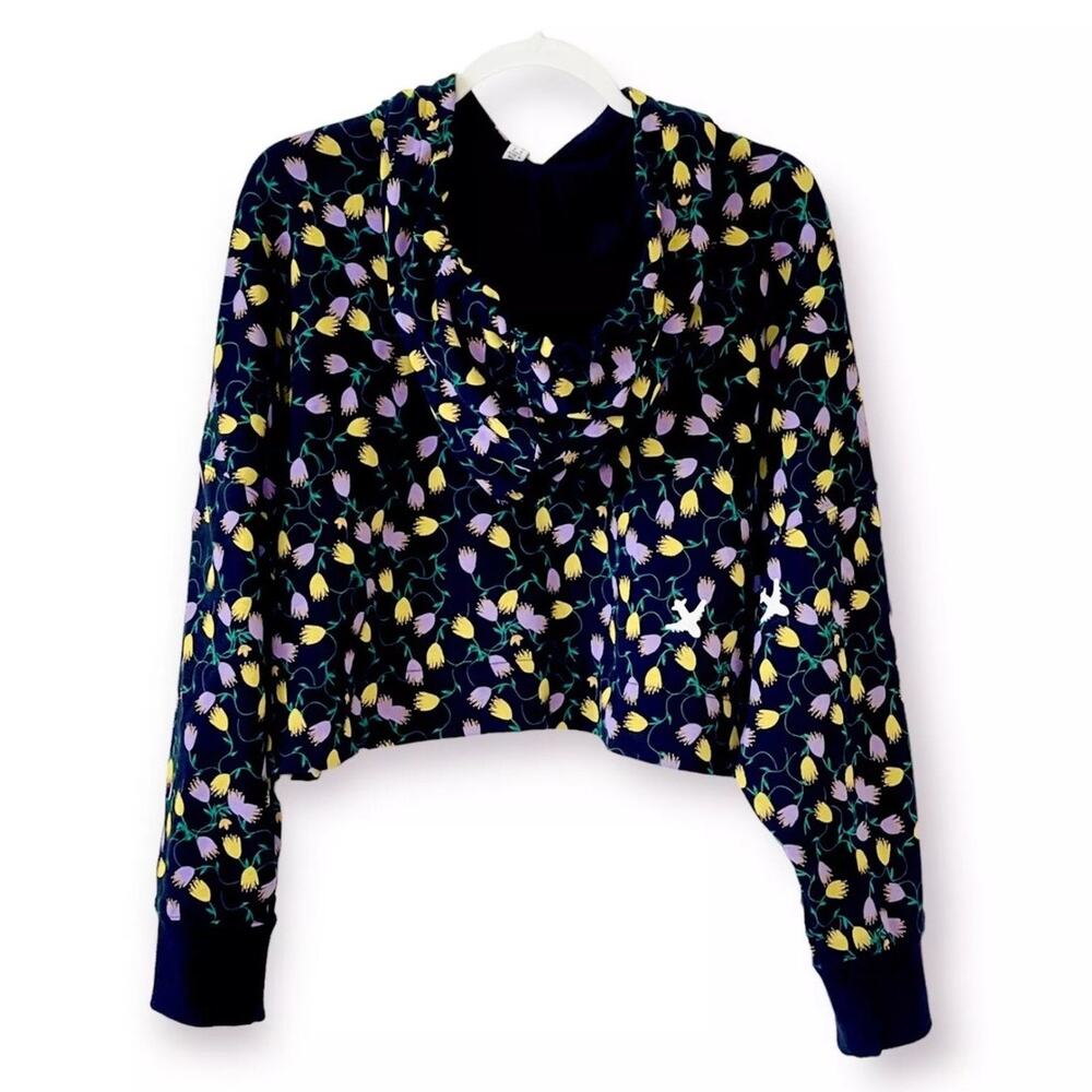 EUC ADIDAS Originals Cropped Hoodie Allover Print Drawcord Loose Fit Size Small - Picture 7 of 8
